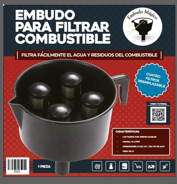 embudo mágico con 4 filtros purificadores de combustible etiqueta